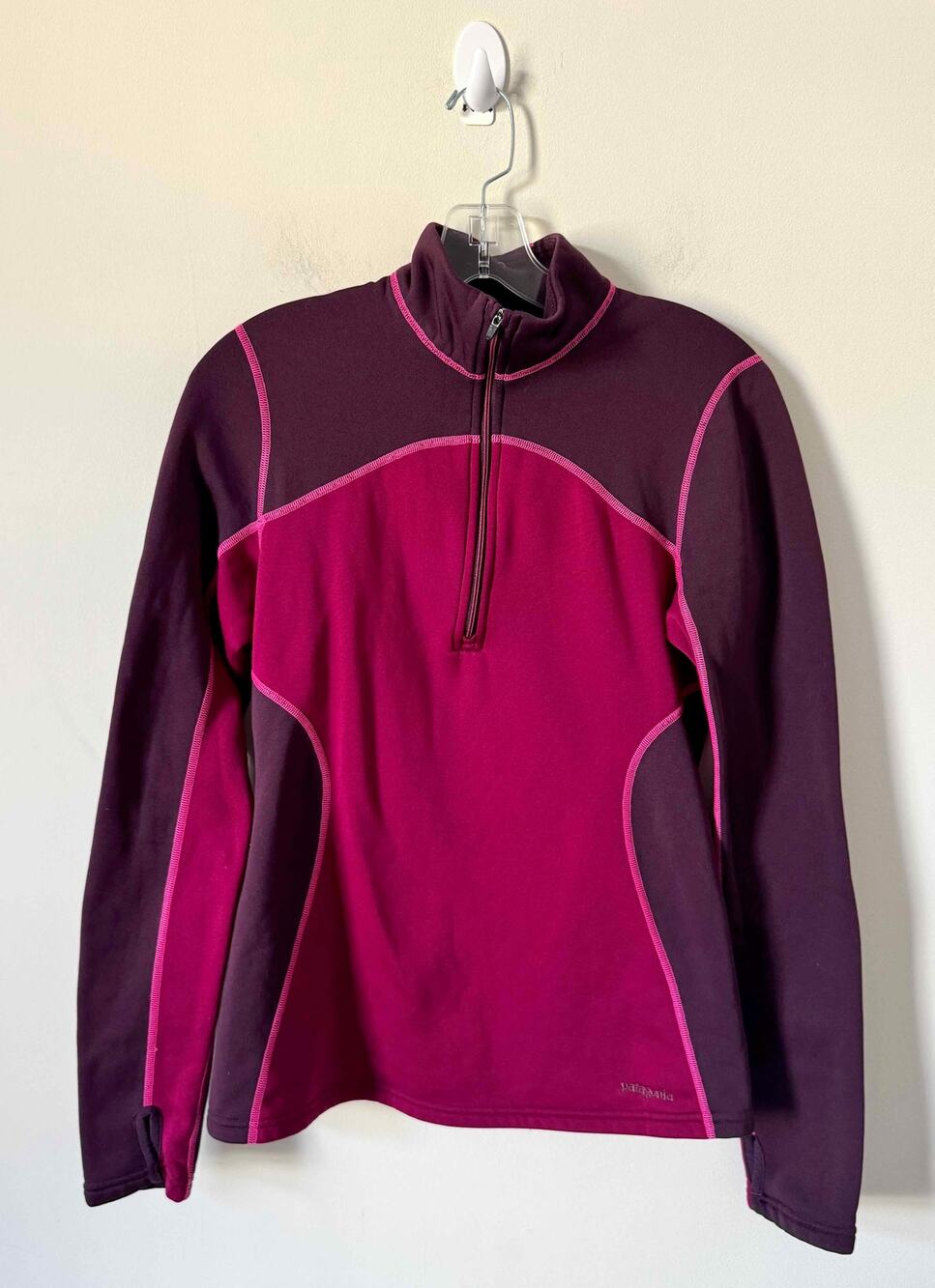 Patagonia Fleece Lined Lightweight Base Layer Top Pink Maroon Size Small